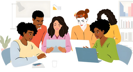 Illustration of group of people working in the office. Vector illustrationの素材