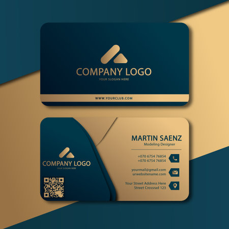 Modern business card template in blue and gold color. Vector illustration.のイラスト素材