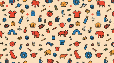 Seamless vector pattern with hand drawn icons. Cartoon style.の素材