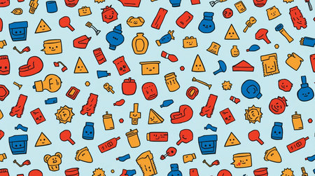Seamless pattern with hand drawn doodle icons. Vector illustration.の素材