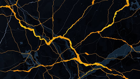 Luxury black marble texture with golden veins and cracks abstract background patternの素材