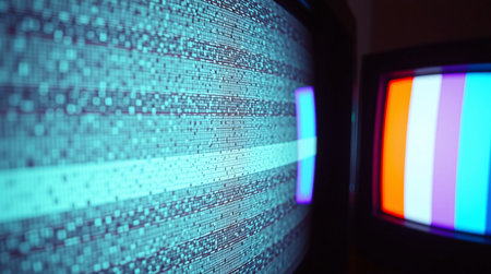 Close up of a computer monitor with binary code on the screen.の素材