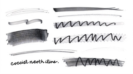 Set of black hand drawn watercolor brush strokes isolated on white backgroundの素材