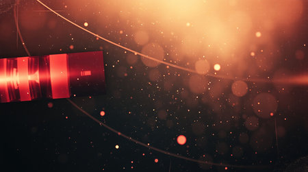 3D rendering of a red light signal on a dark background.の素材