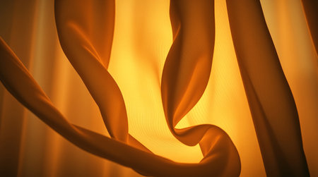 Yellow silk drapery close-up. 3d render illustrationの素材