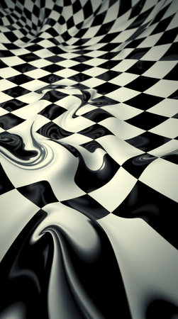 Checkered black and white abstract background. 3d render illustrationの素材