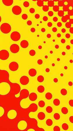Red and yellow polka dots on a yellow background. Vector illustrationの素材