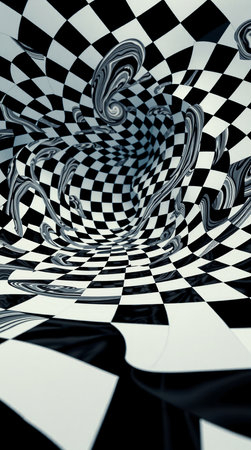 Checkered black and white abstract background. 3d render illustrationの素材