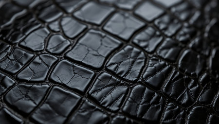 Black crocodile leather texture background. Close-up macro photography.の素材