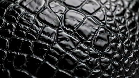Black crocodile leather texture background macro close up. Black and white.の素材