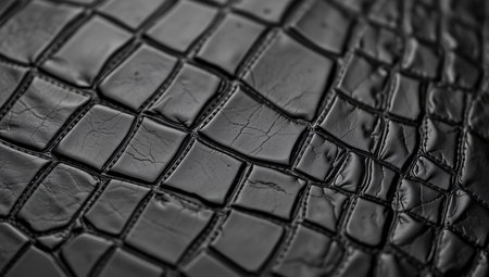 Black crocodile leather texture background. Close up of crocodile leather texture.の素材