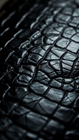 Black crocodile skin texture for background. Close up. Toned.の素材