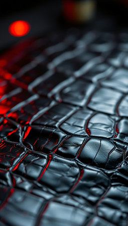Close-up of a black leather texture with red lights. Macroの素材