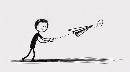 Businessman with paper airplane. Hand drawn vector illustration. Doodle style.の素材