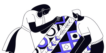 Vector illustration of a man and a woman in traditional dress. Retro style.のイラスト素材