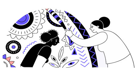 Vector illustration of a woman making a flower in the shape of a flowerのイラスト素材