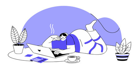 Freelance work concept. Freelance man working at home. Vector illustrationのイラスト素材