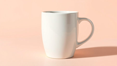 White coffee cup with shadow on pastel pink background. Minimal style.の素材