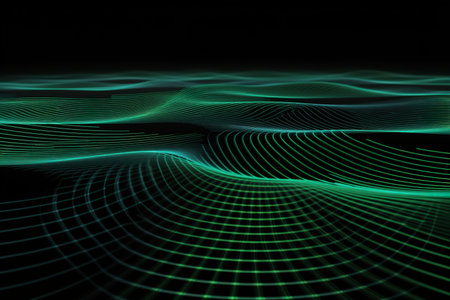 Background technology Gravitational field model, glowing lines green neon lines futuristic style. generative ai illustrationの素材