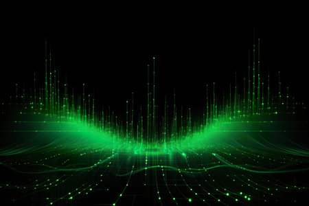 Background technology Gravitational field model, glowing lines green neon lines futuristic style. generative ai illustrationの素材