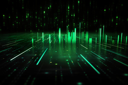 Background technology Gravitational field model, glowing lines green neon lines futuristic style. generative ai illustrationの素材