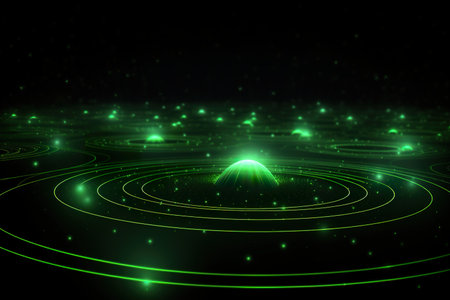 Background technology Gravitational field model, glowing lines green neon lines futuristic style. generative ai illustrationの素材