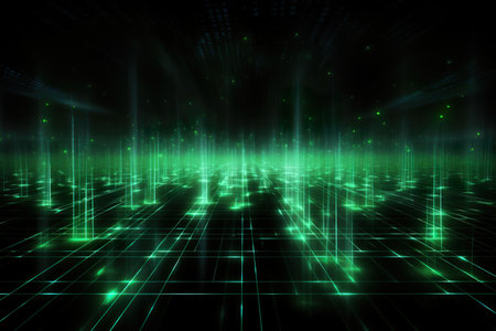 Background technology Gravitational field model, glowing lines green neon lines futuristic style. generative ai illustrationの素材