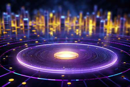 background Holographic model, technology and abstract art light led generative AI illustration.の素材