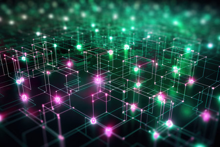 background Holographic model, technology and abstract art light led generative AI illustration.の素材