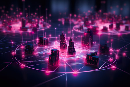 background Holographic model, technology and abstract art light led generative AI illustration.の素材