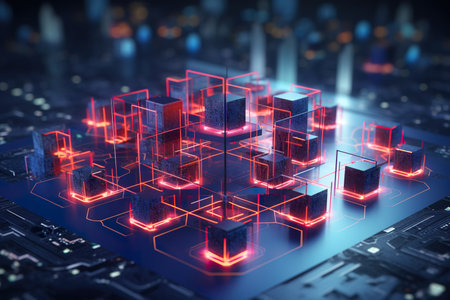 background Holographic model, technology and abstract art light led generative AI illustration.の素材