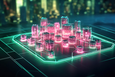 background Holographic model, technology and abstract art light led generative AI illustration.の素材