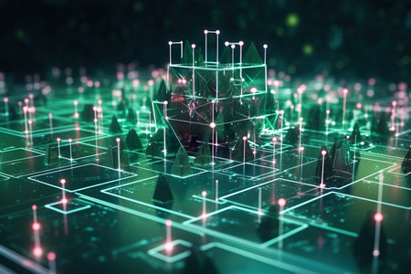 background Holographic model, technology and abstract art light led generative AI illustration.の素材