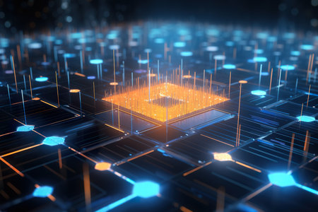 background Holographic model, technology and abstract art light led generative AI illustration.の素材