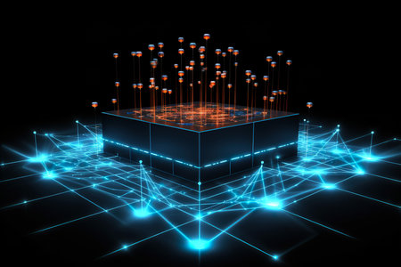 background Holographic model, technology and abstract art light led generative AI illustration.の素材