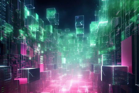 background Holographic model, technology and abstract art light led generative AI illustration.の素材