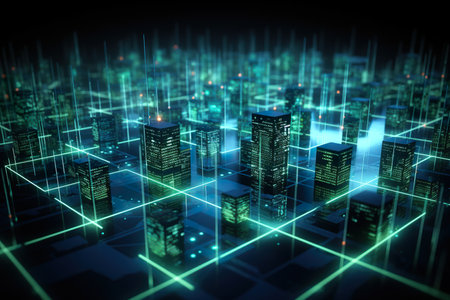 background Holographic model, technology and abstract art light led generative AI illustration.の素材