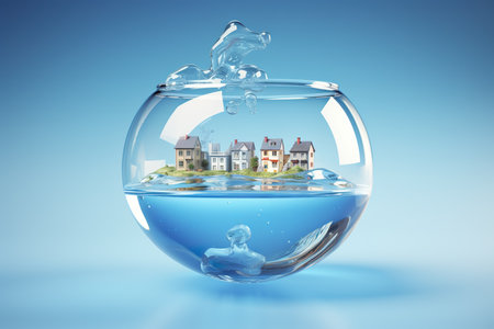 minimal home in bubble floating on sky clear style. generative AI illustration.の素材