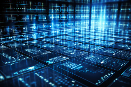 Virtual binary data transfer in network abstract background. generative ai illustrationの素材