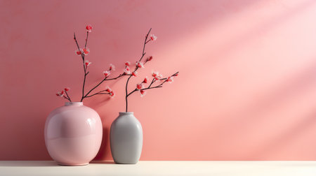 Home interior background banner with vase for product presentation. generative ai illustrationの素材