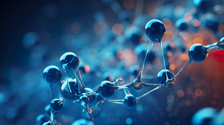 Blue molecule atoms structures on blue liquid serum background Medical. generative aiの素材
