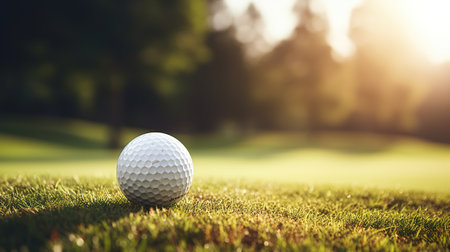 Close up golf ball on tee fairway golf course background. generative ai illustrationの素材