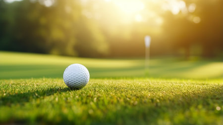 Close up golf ball on tee fairway golf course background. generative ai illustrationの素材