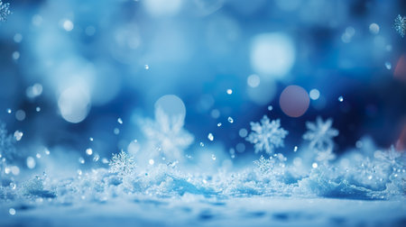 Magical winter background close up snow on blue sky cold backdrop for Christmas. generative aiの素材