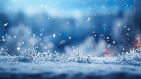 Magical winter background close up snow on blue sky cold backdrop for Christmas. generative aiの素材