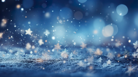Magical winter background close up snow on blue sky cold backdrop for Christmas. generative aiの素材