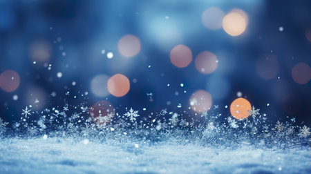 Magical winter background close up snow on blue sky cold backdrop for Christmas. generative aiの素材