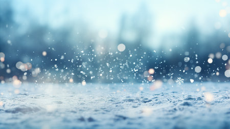 Magical winter background close up snow on blue sky cold backdrop for Christmas. generative aiの素材