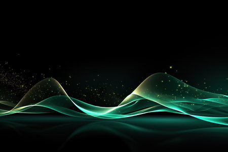 cosmic pulses curving neon green a pure black background. generative aiの素材
