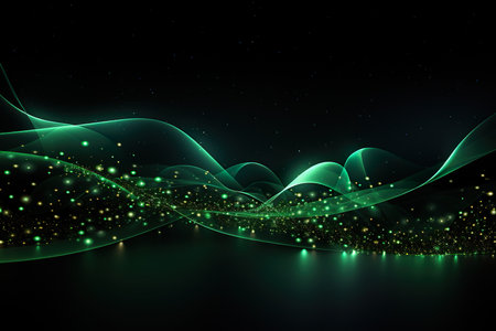 cosmic pulses curving neon green a pure black background. generative aiの素材